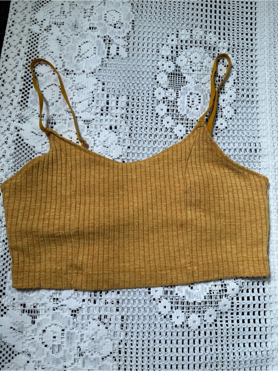 aerie Tops - aerie Ribbed Mustard Yellow Spaghetti Strap Crop Camisole